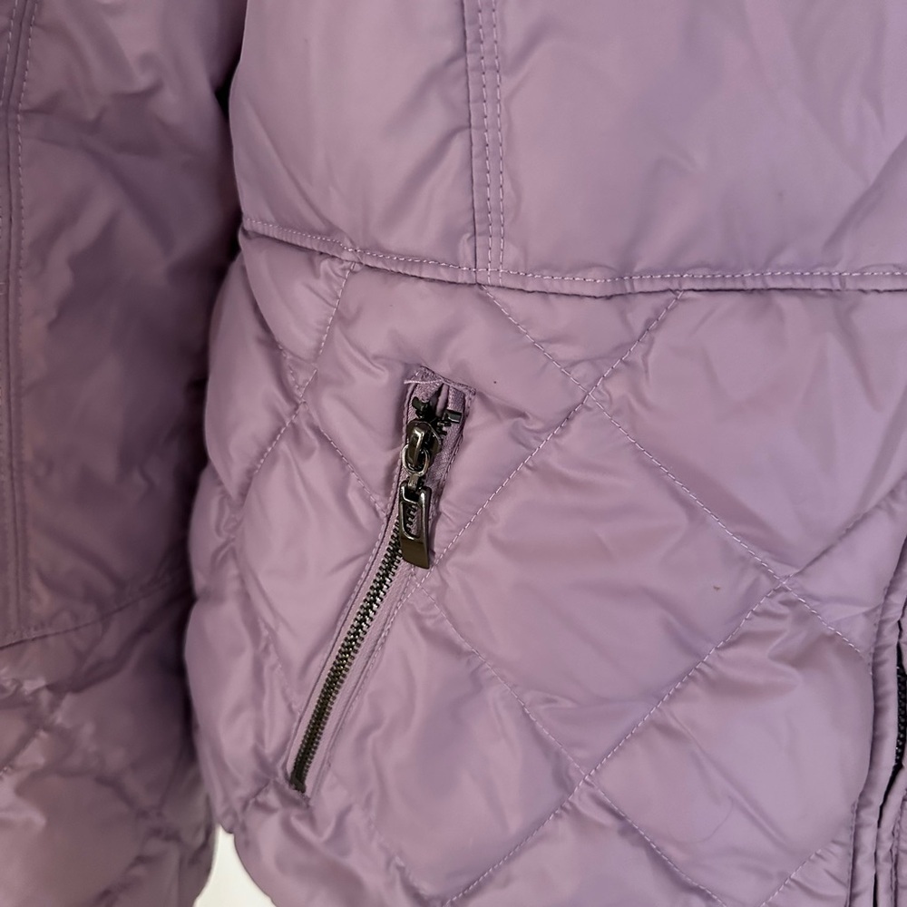 Real Fur Real Down Lavender Puffer Jacket Detachable Hood Pockets L - Picture 8 of 13